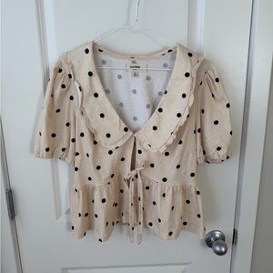 Porridge Beige Blouse with Black Polka Dots